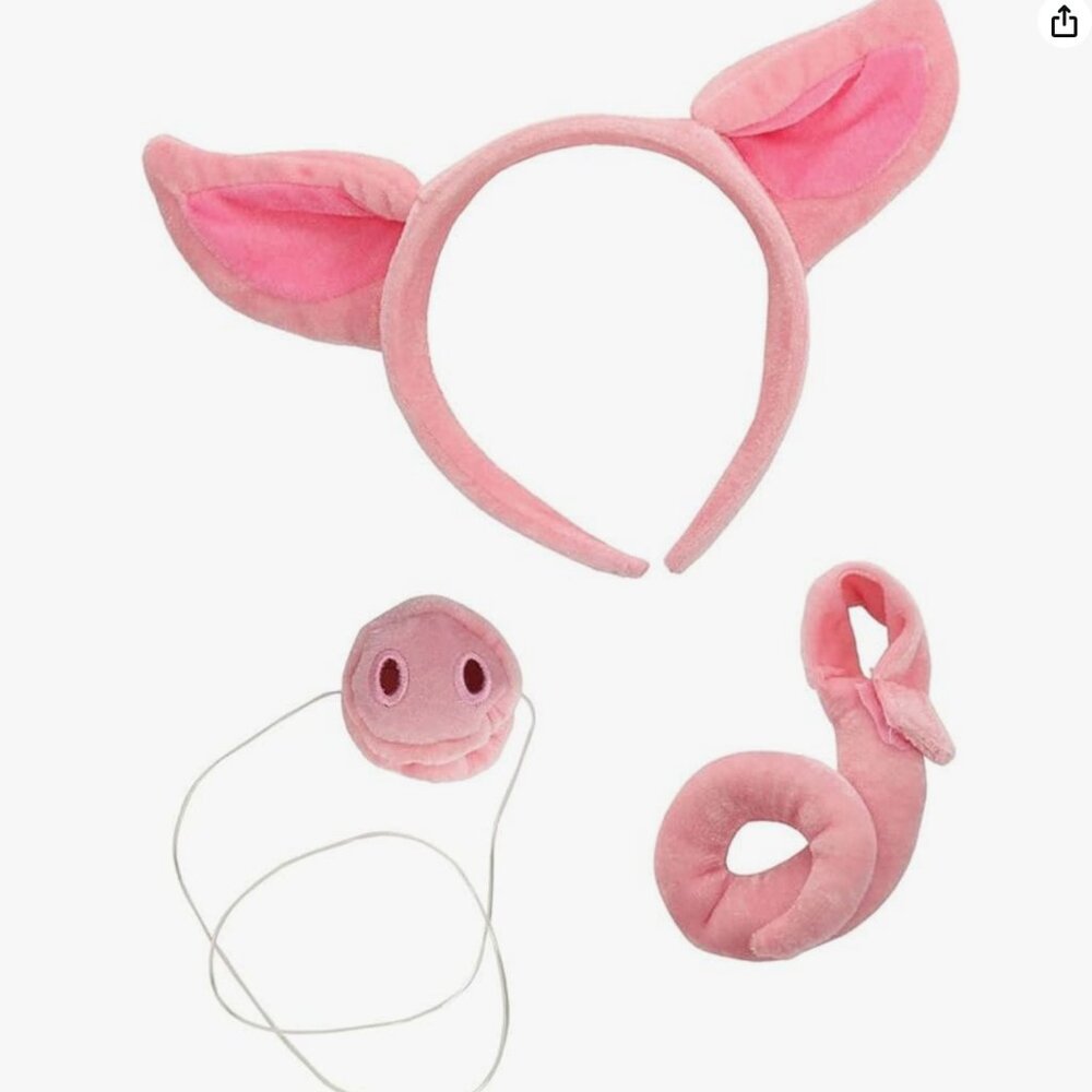 Piglet Pig Nose, Ears, and Tail Costume Set - Soft Velvet with Elastic Fit